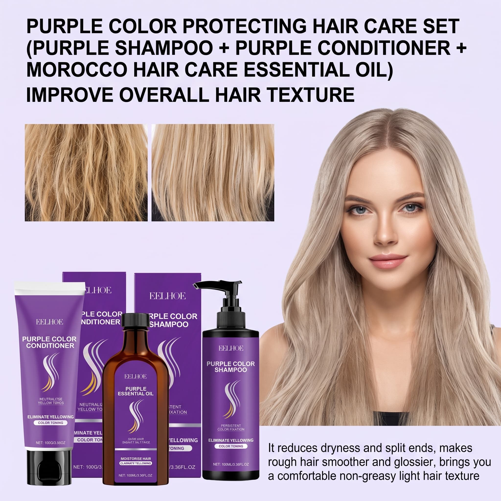 Purple Shampoo Set With Condit - đánh giá và giá Hair Care Oil Serum