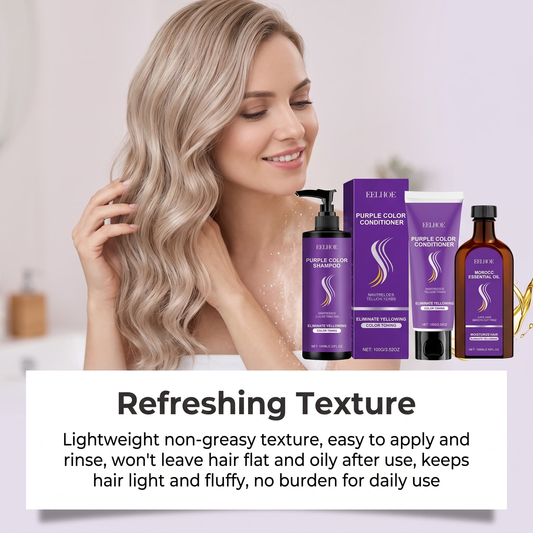 Purple Shampoo Set With Condit - đánh giá và giá Hair Care Oil Serum